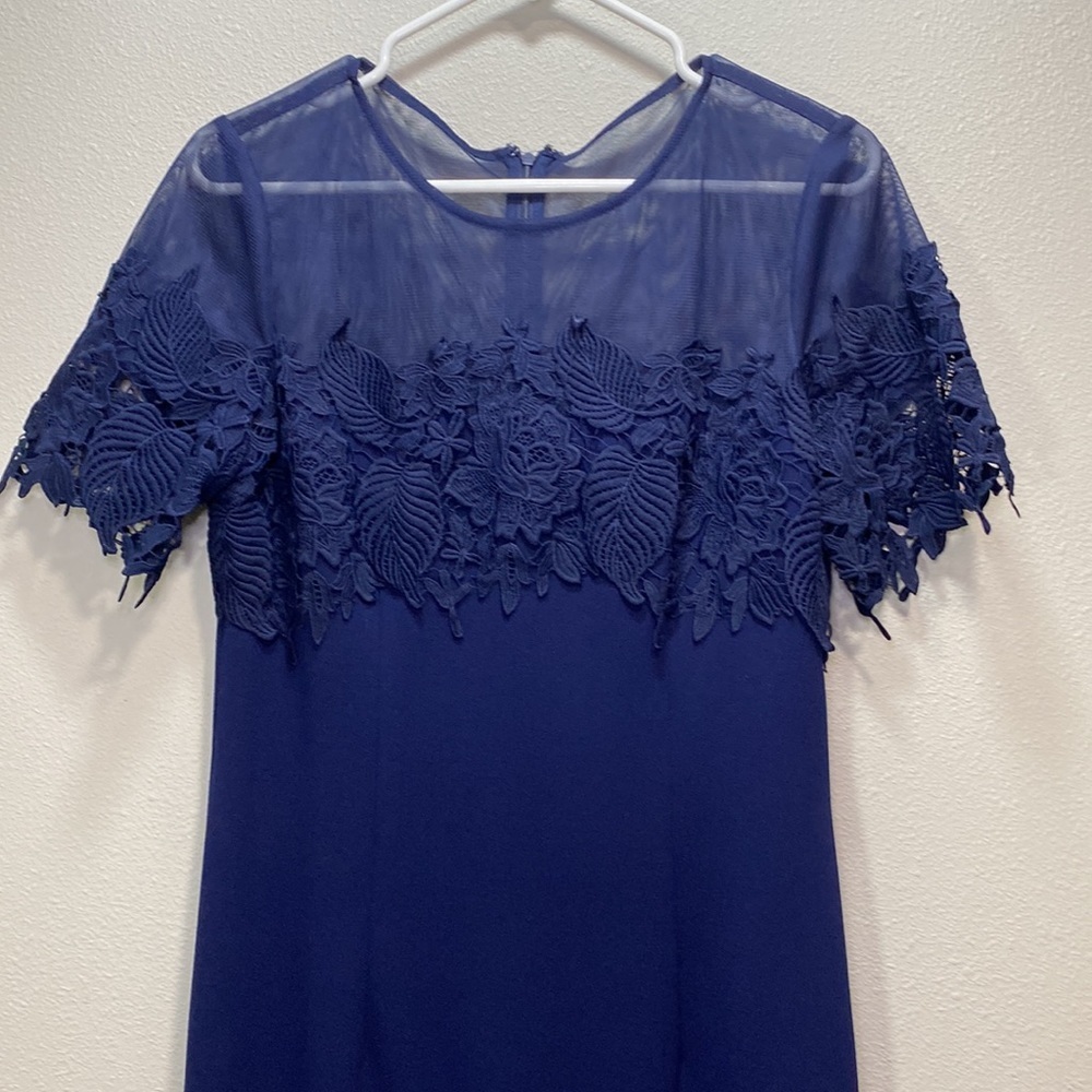 Js Collections Illusion Gown With Trim Navy Blue - image 2